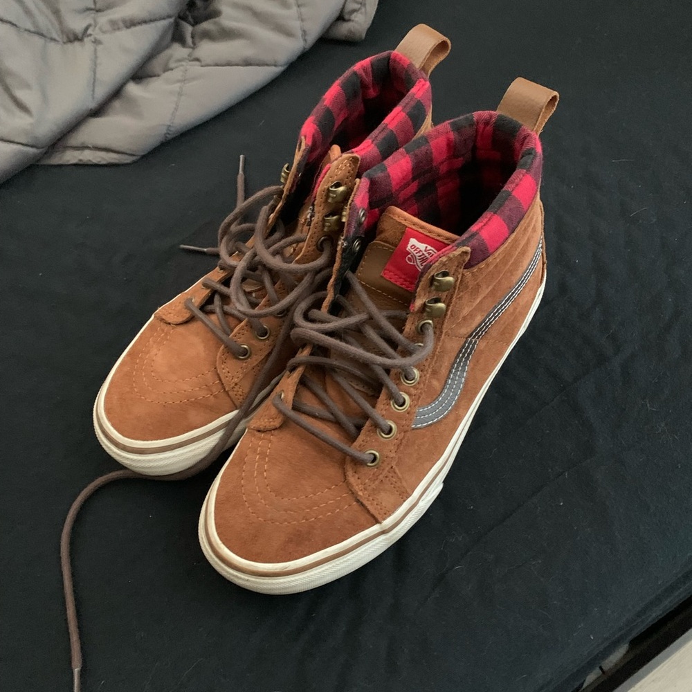 Vans Hi-Top Plaid Tan Scotchgard Shoes
